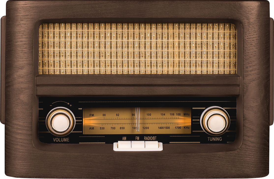 Fuse Audio VINT Retro AM/FM Radio with Bluetooth & Qi Wireless Charger 5.8x7.87x12.2in, Medium Brown